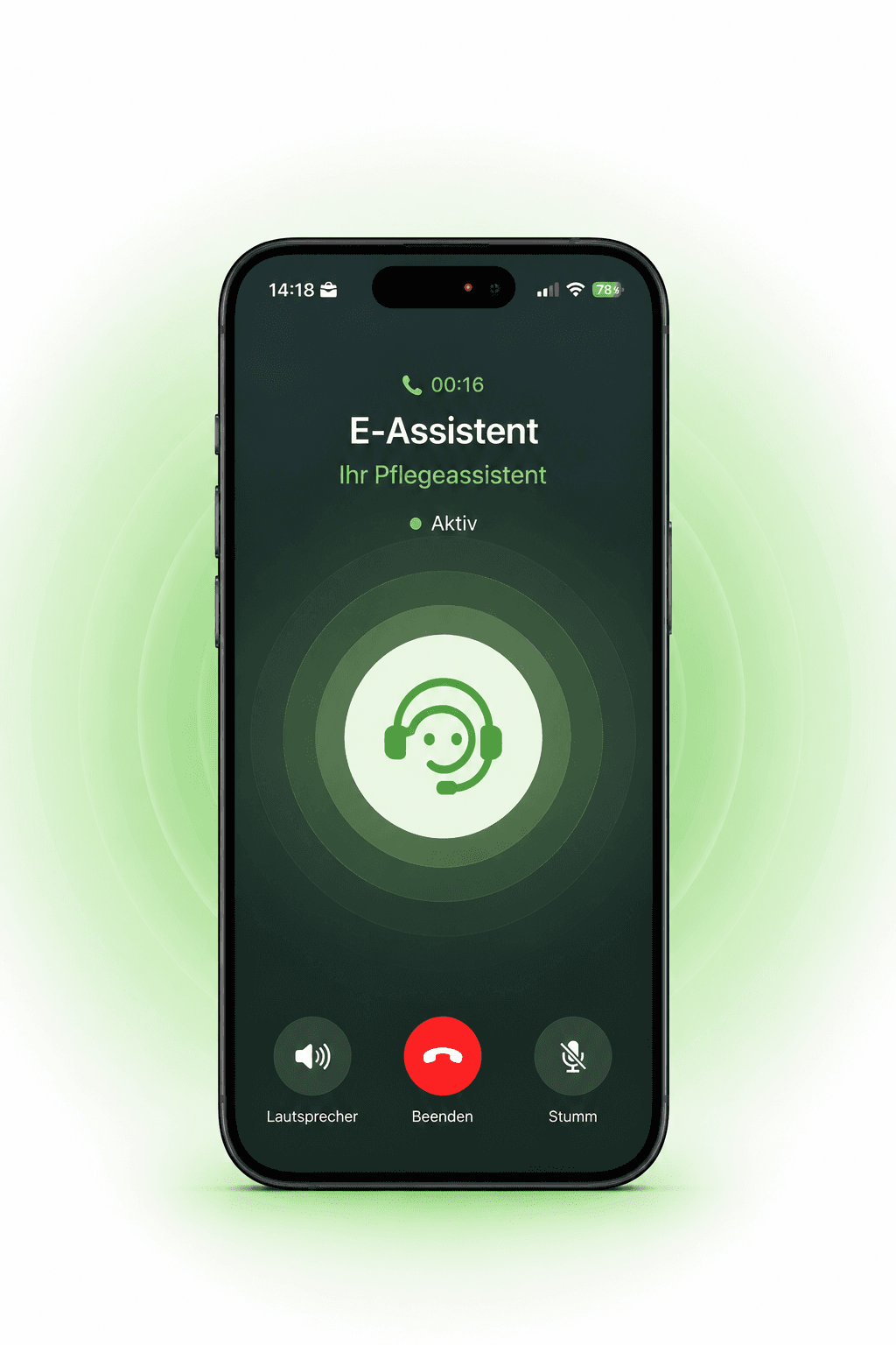 Smartphone mit aktivem CareCall Pflegeassistenten